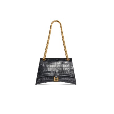 BALENCIAGA WOMEN'S CRUSH CHAIN BAG MEDIUM IN BLACK 716393210IX1000 (31*19.8*6.9cm)
